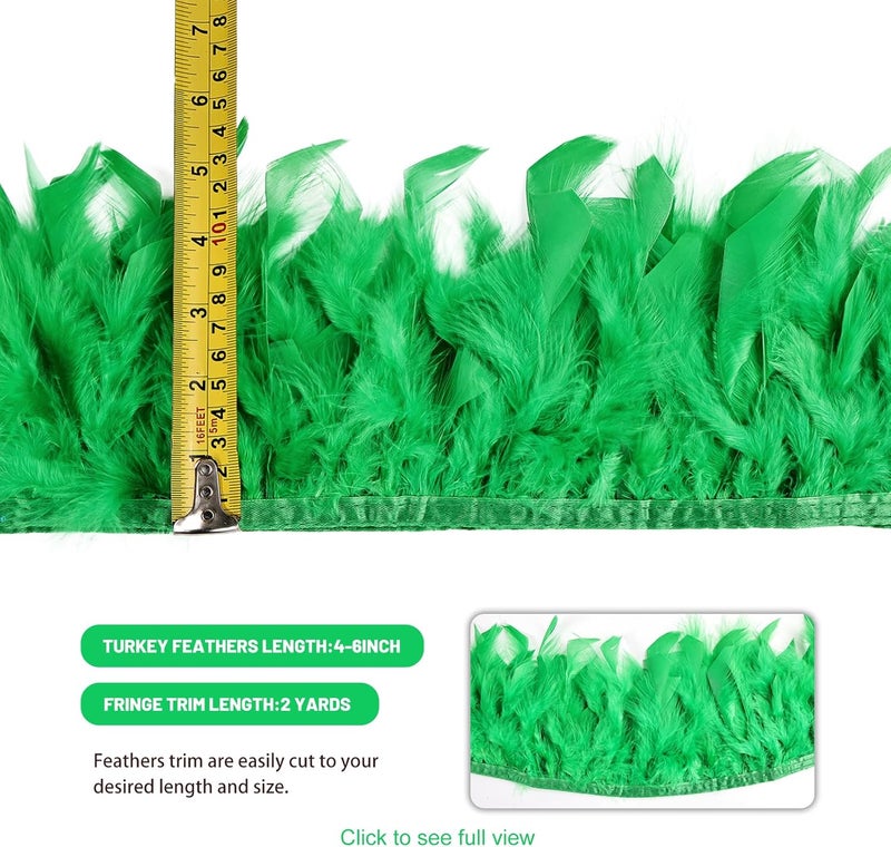 MAOFENG 2 Yards Natural Turkey Feathers Trim Sewing Fringe Fashion Dress Sewing 4-6inch for DIY Handicrafts Costumes Decoration,Green - Image 2